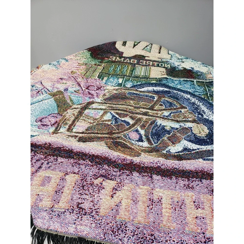 Vintage Notre Dame Fighting Irish Helmet Woven Tapestry Throw Blanket 48x60